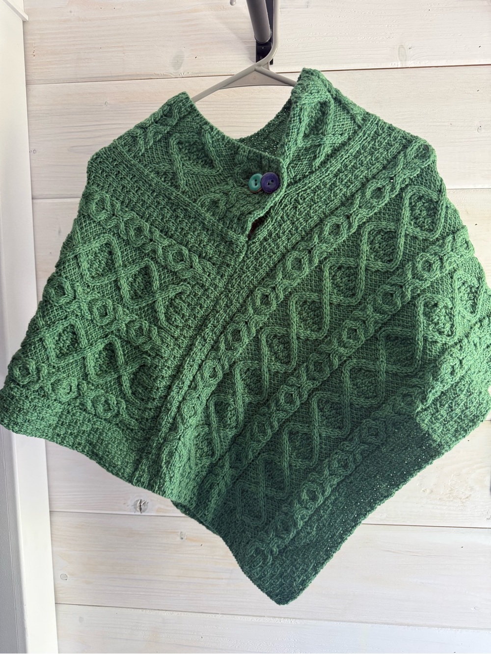 Kids Authentic Aran Irish Merino Wool Poncho - Green - L
